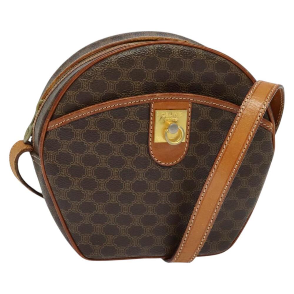 CELINE Macadam Canvas Shoulder Bag Pvc Leather Brown Gold - Picture 1 of 12
